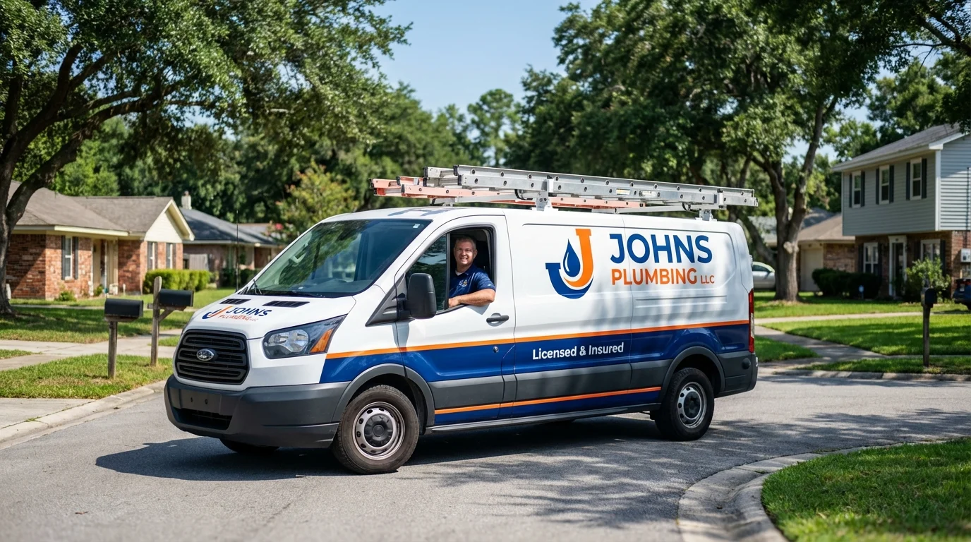 Johns Plumbing LLC service van in Wilmer, TX