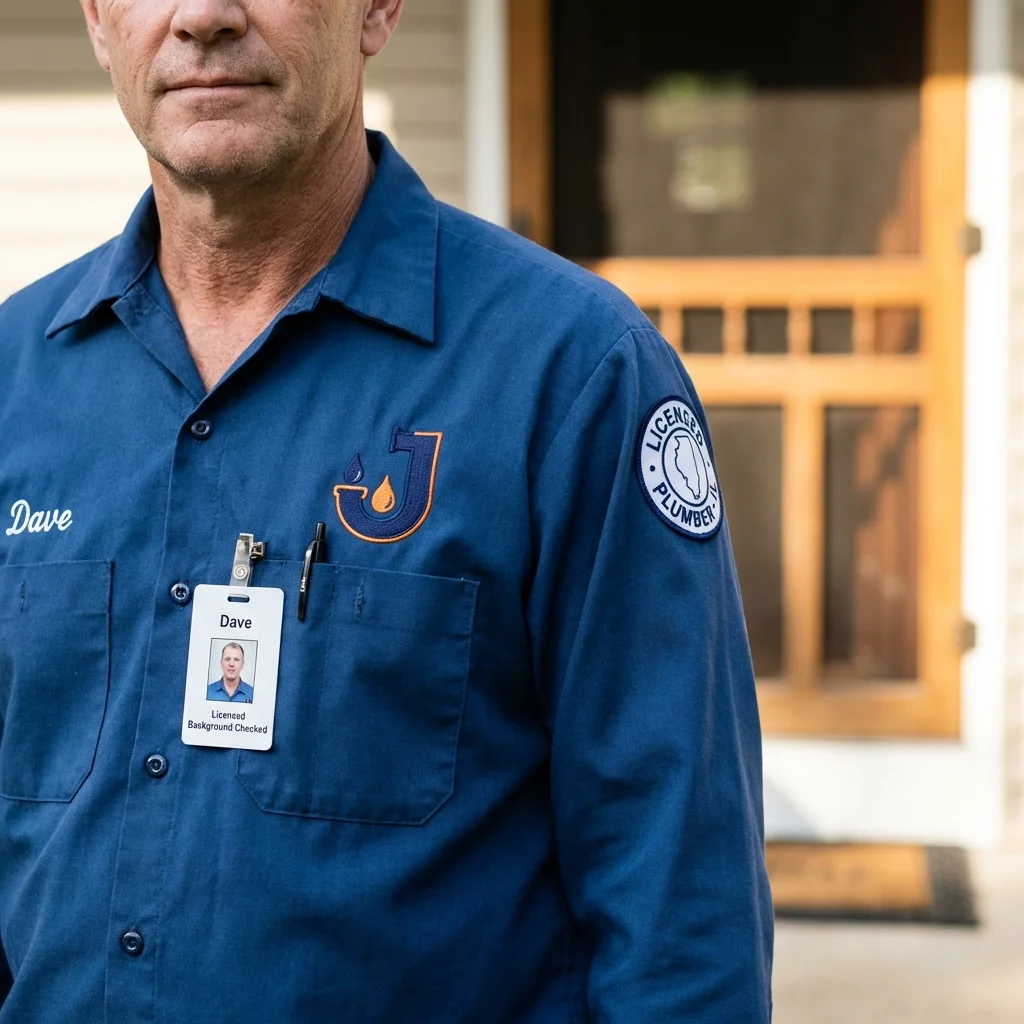 Licensed plumber showing ID badge in Wilmer, TX