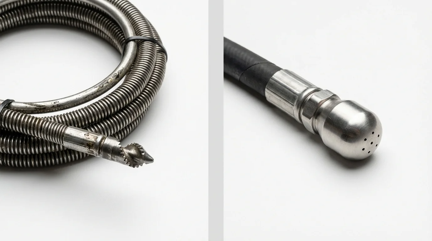 Drain snake cable and hydro jetting nozzle used for drain cleaning in Wilmer, TX