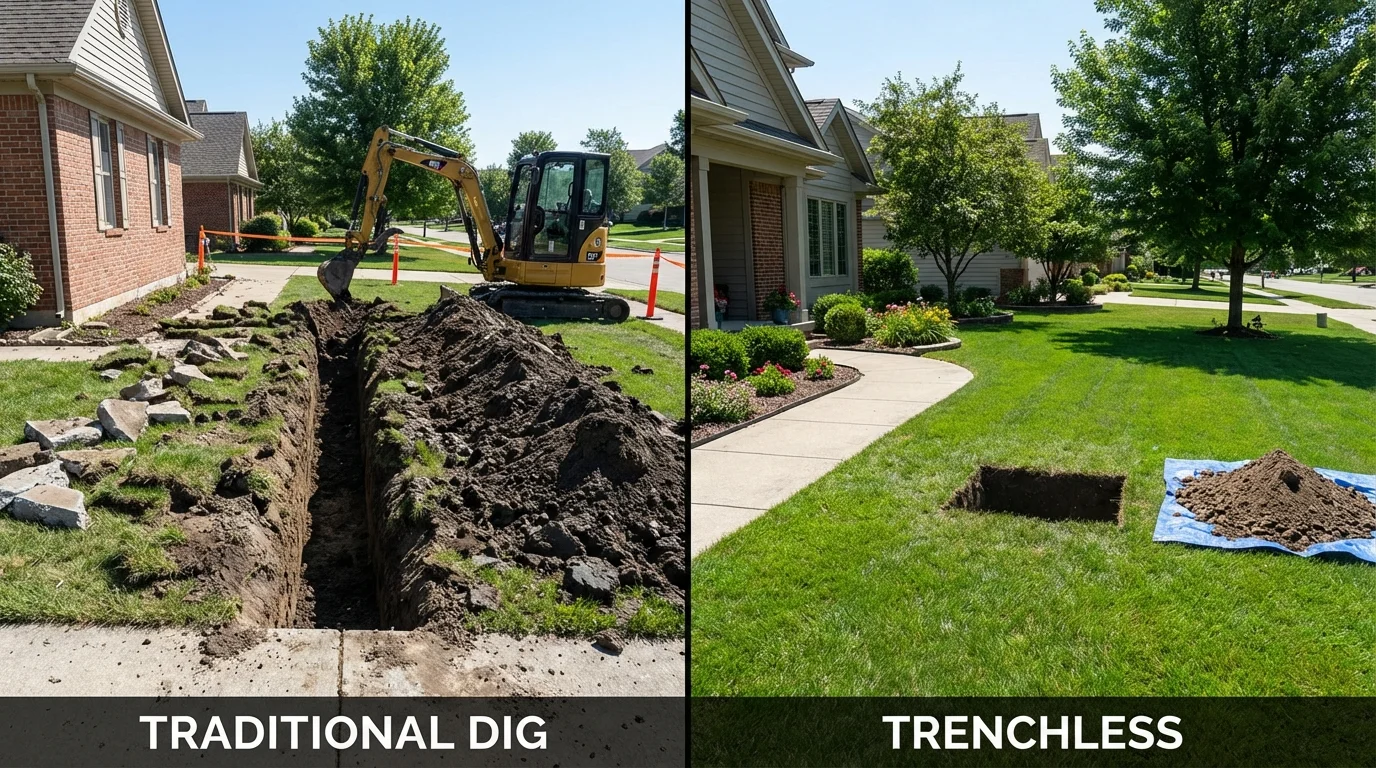Trenchless sewer repair with minimal yard damage versus traditional excavation in Wilmer, TX